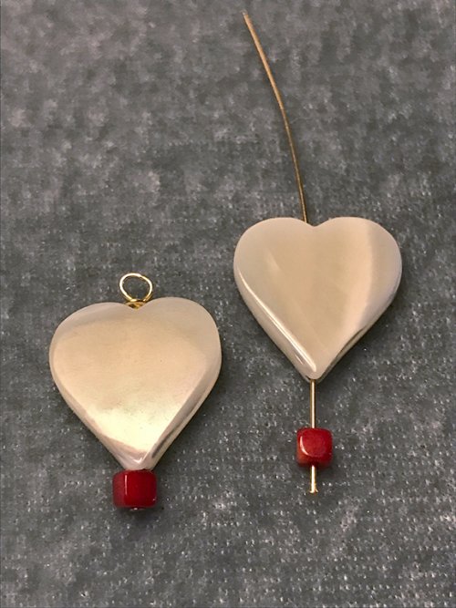 Nancy Chase's Tulip Heart Earrings - , Contemporary Wire Jewelry, , string on a red bead and heart bead